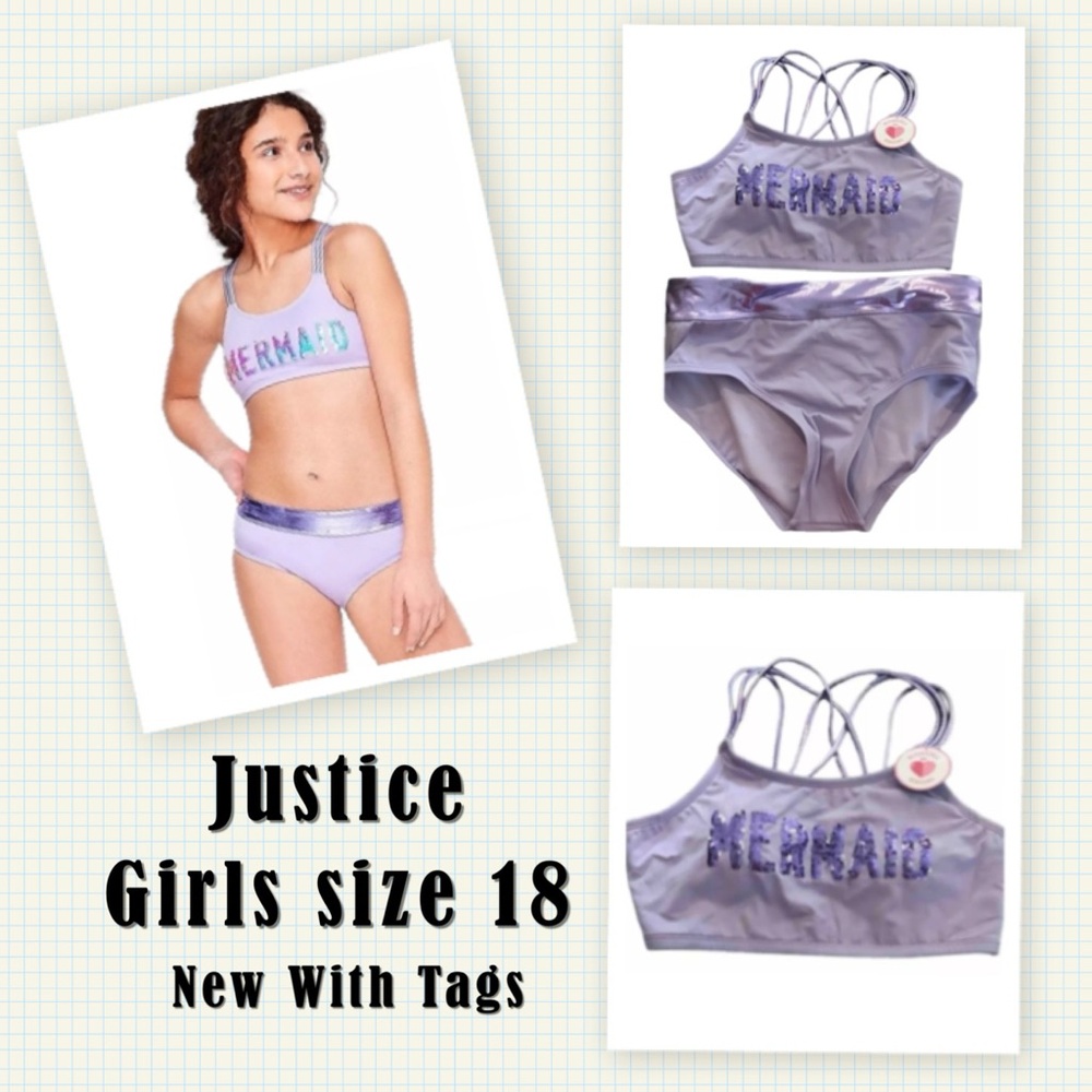 Just store girls 2 piece swimsuit ~ Size 18 ~ NWT ~ Mermaid Sequins reversible